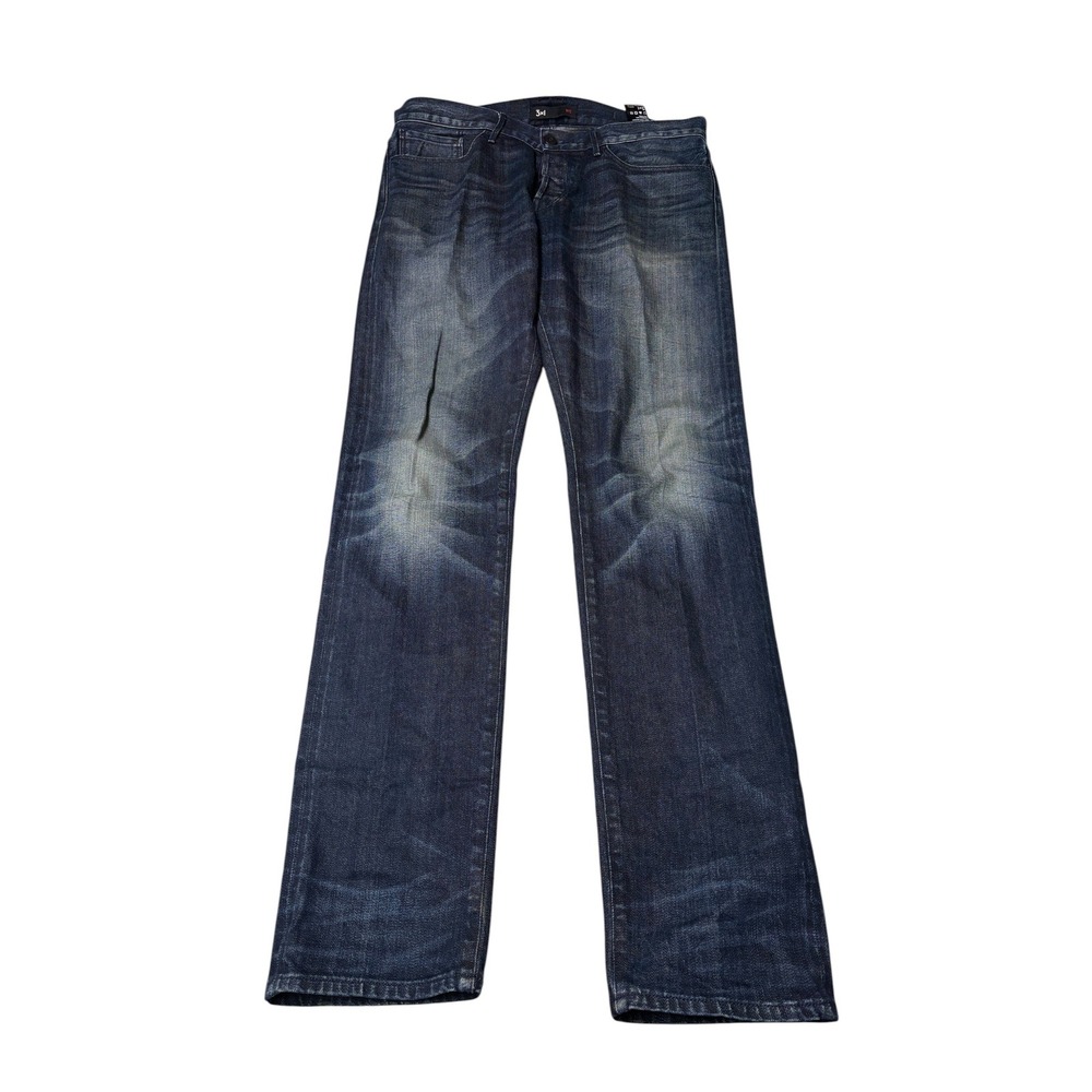 3x1 NYC Aurora Low Rise Slim Selvedge Jeans Men 33X34 Blue Distressed Button Fly